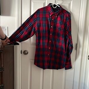 Nautica Men's Red and Blue Plaid Long Sleeve Shirt Size XL